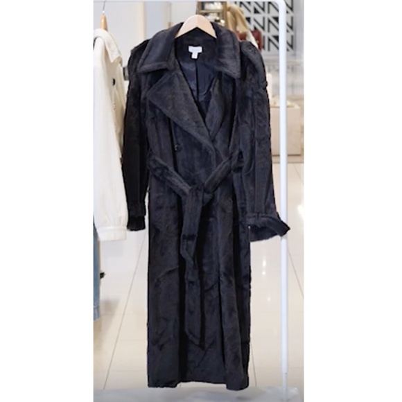 *SOLD* Topshop ASOS Fluffy Longline Faux Fur Fluffy Trench Coat Navy Small NEW - Picture 5 of 8
